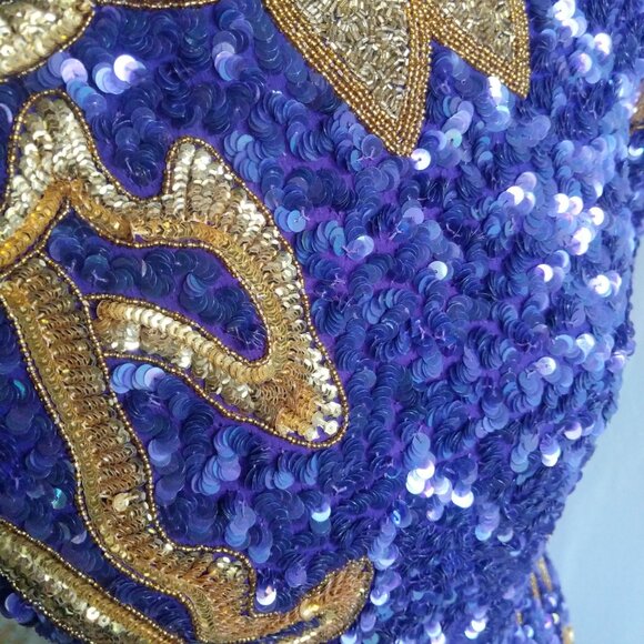 STUNNING RARE Designer Lawrence Kazar Vintage Purple and Gold Beaded Dress Small - Picture 6 of 10